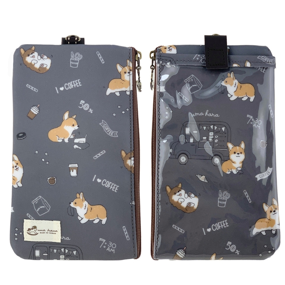 Waterproof Corgi Coffee Phone Case Pouch W/ Neck Strap